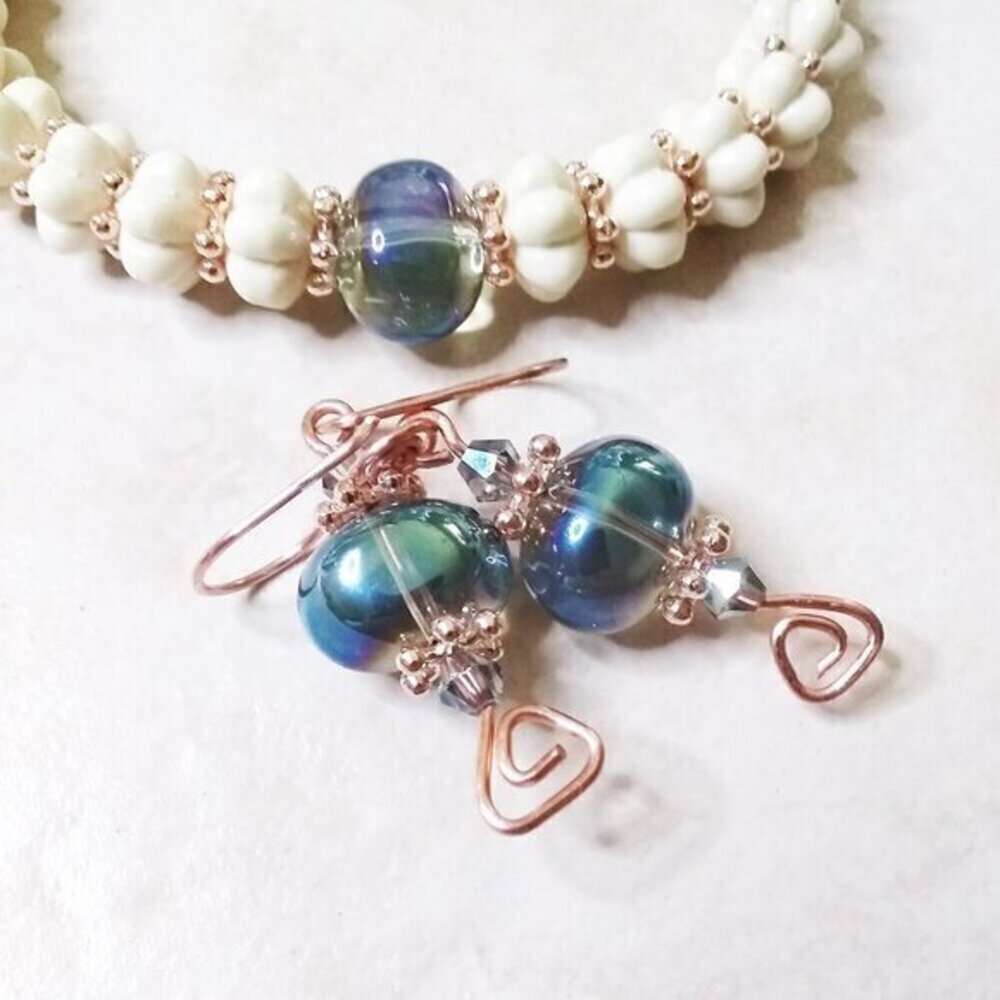 Gorgeous Bracelet & Flashy Earring Set! Shimmering Aurora Borealis Beads +Copper - Picture 14 of 16
